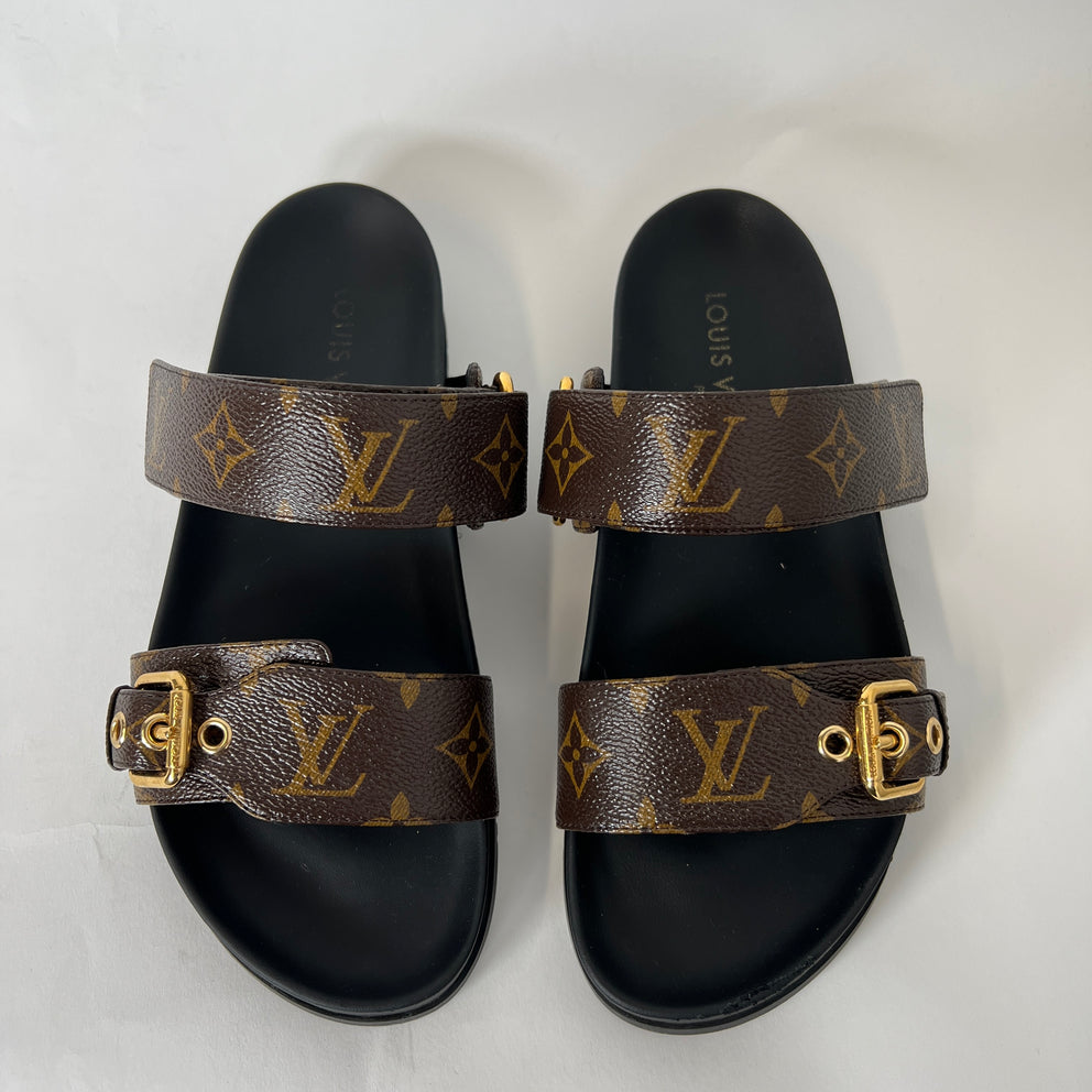 Louis Vuitton Bom Dia Monogram Flat Mule Sandals Size 38.5