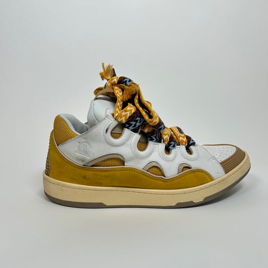 Lanvin White/Yellow Curb Sneakers Size 44