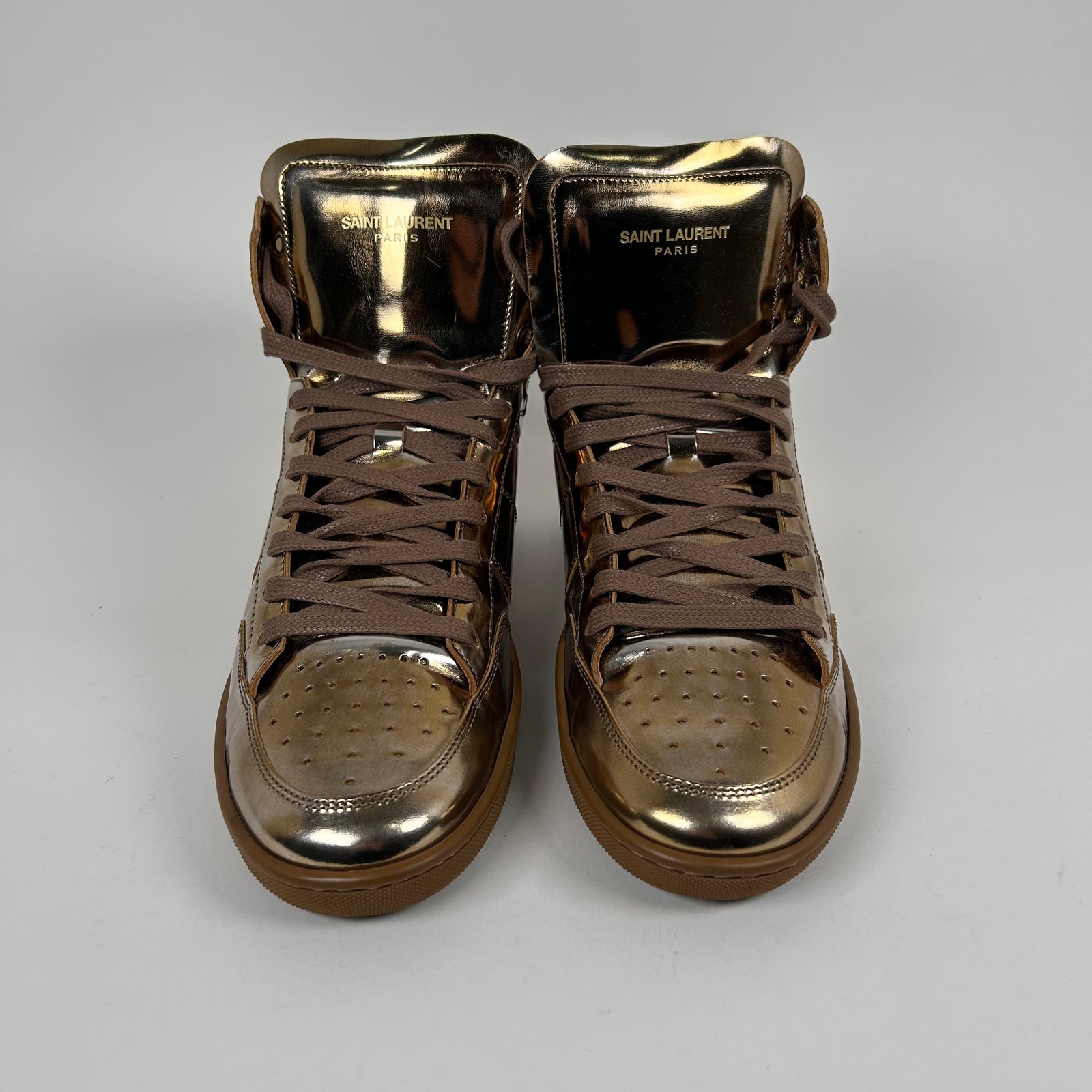 Saint Laurent SL/10H Court Bronze Shiny High Tops Size 41