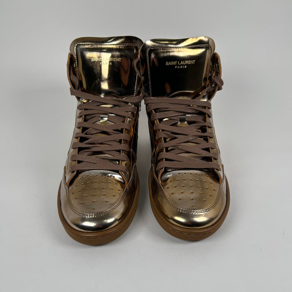 Saint Laurent SL/10H Court Bronze Shiny High Tops Size 41
