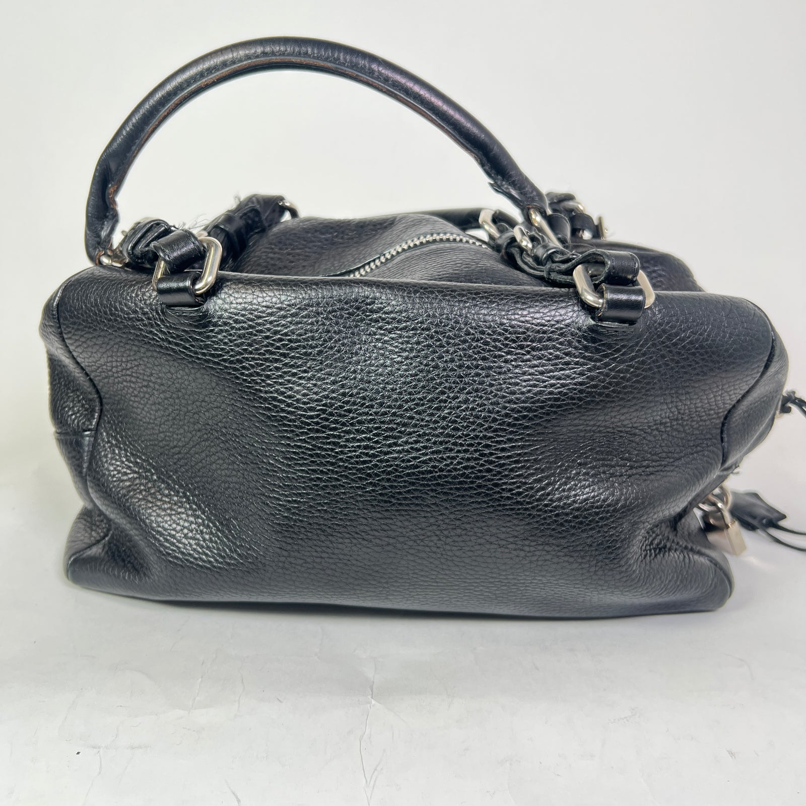 Prada Vintage Pebbled Leather Embossed Bauletto Bag