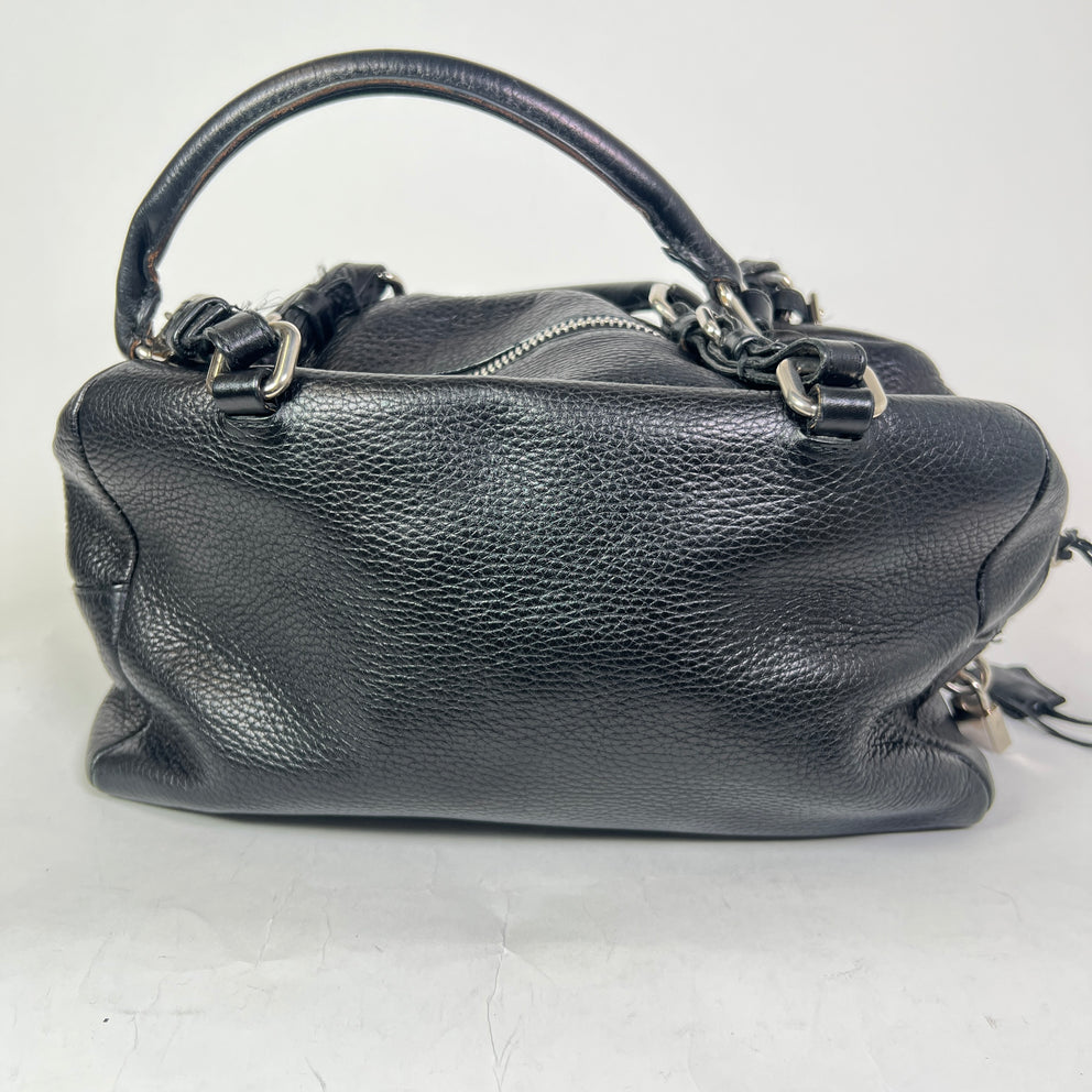 Prada Vintage Pebbled Leather Embossed Bauletto Bag