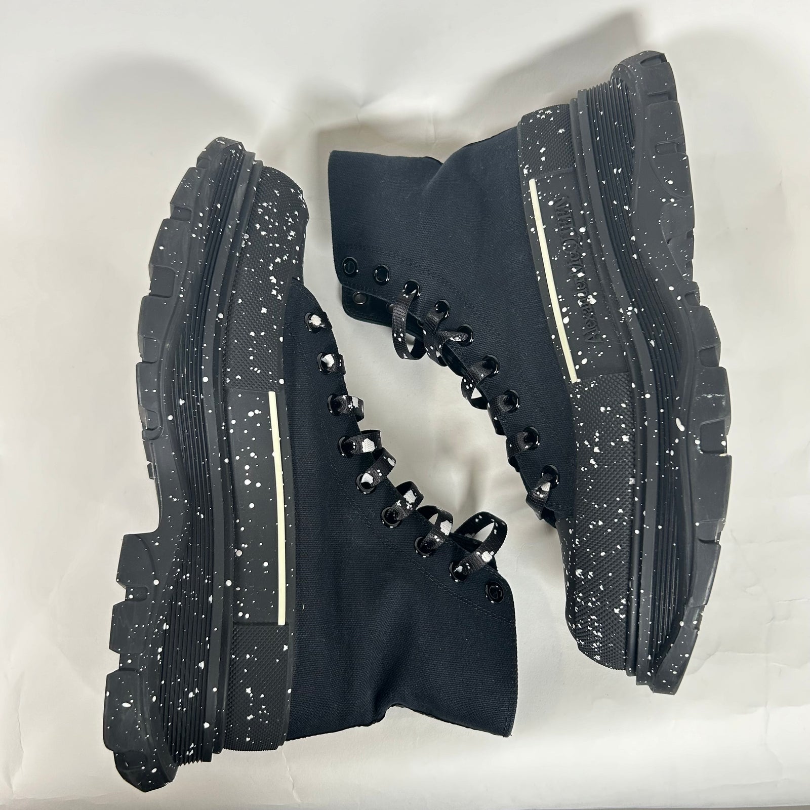 Alexander McQueen Black Speckled Tread Slick High Top Sneakers Size 42