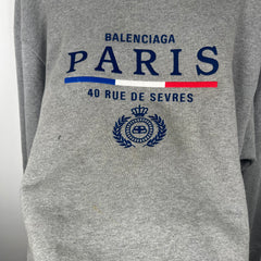 Balenciaga Paris Embroidered Grey Crewneck Size L