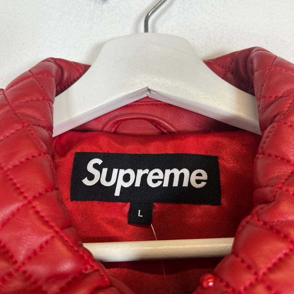 Supreme FW22 Red Studded Quilted Lambskin Leather Jacket Size L