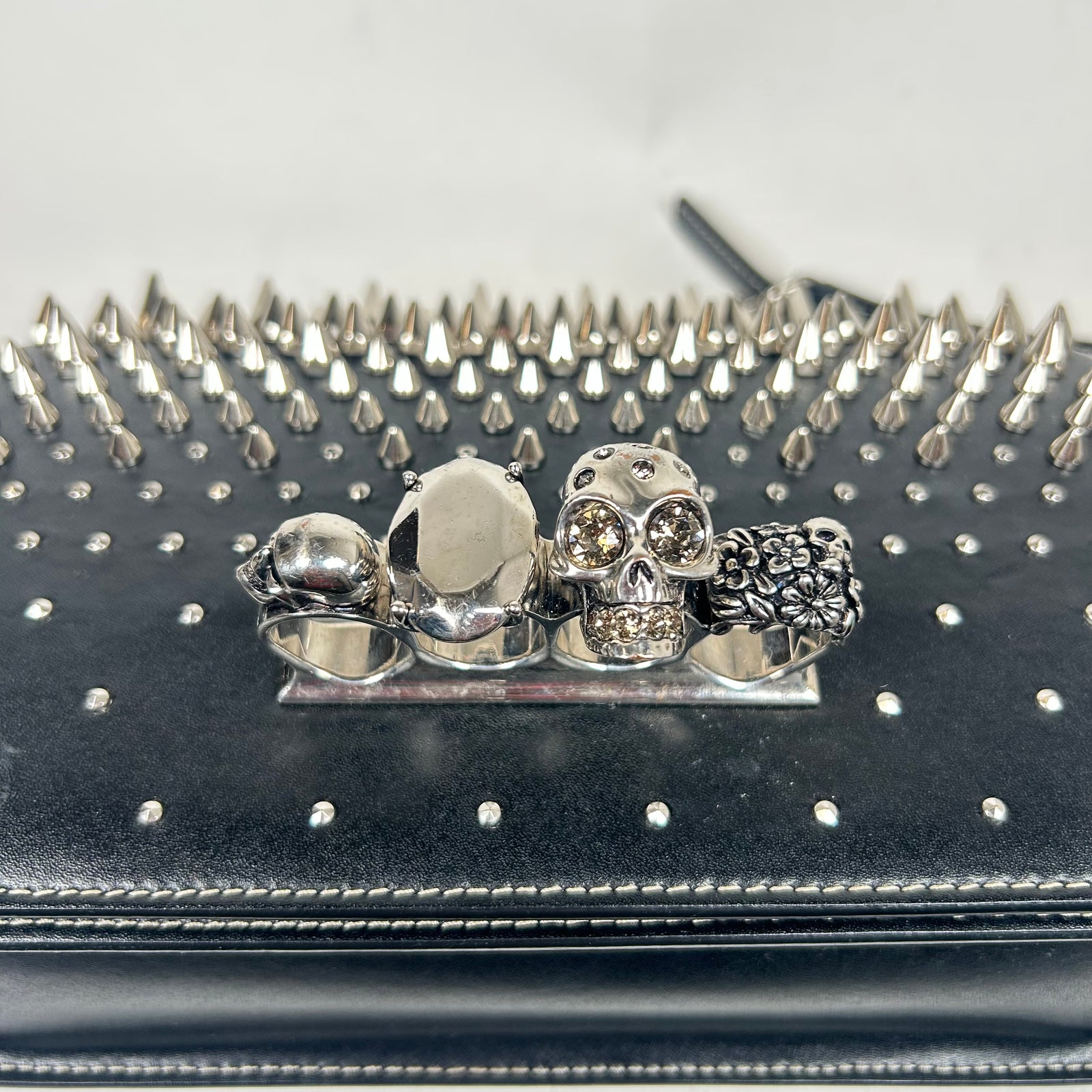 Alexander McQueen Black Jeweled Spike Skull Shoulder Bag