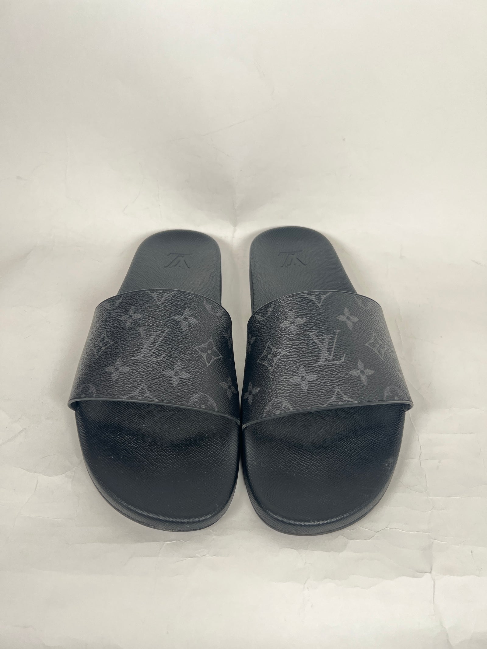 Louis Vuitton Graphite Monogram Leather Slides Size LV 12
