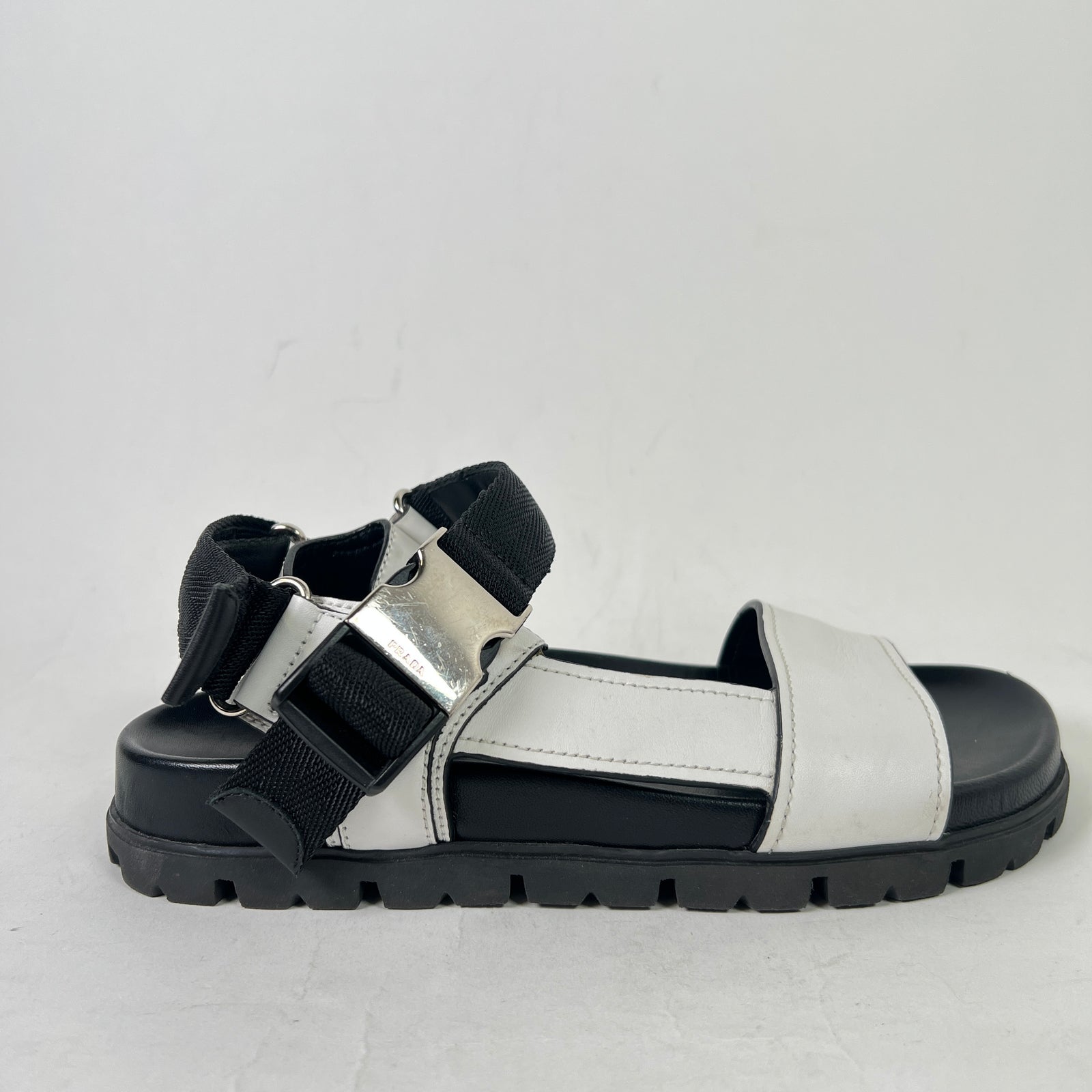 Prada Two-Tone Buckle Flat Sandals