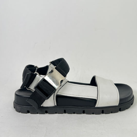 Prada Two-Tone Buckle Flat Sandals