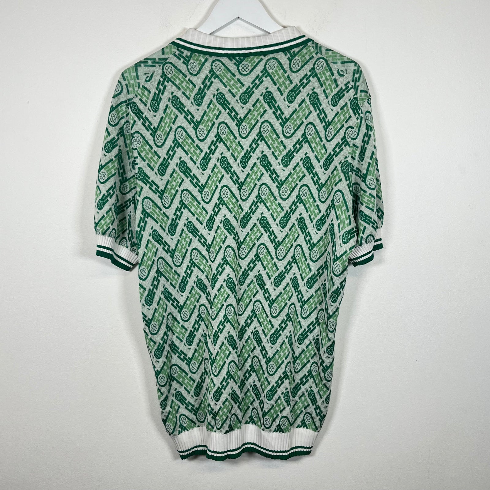 Casablanca Green Monogram Jacquard Knit Polo Size 2XL