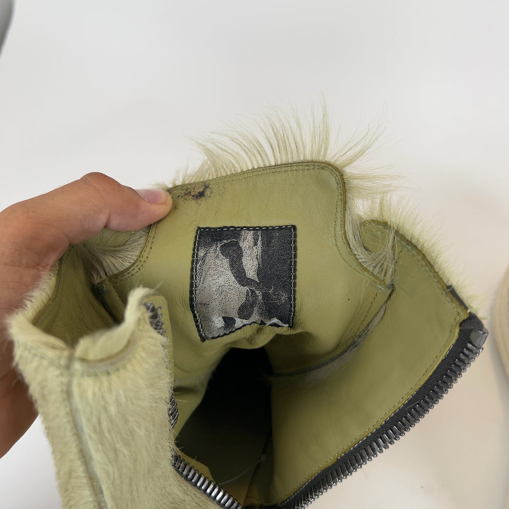 Rick Owens Pale Green Ponyhair High-Top Ramones
