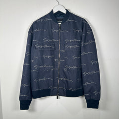 Giorgio Armani Navy All Over Logo Bomber Jacket Size 50