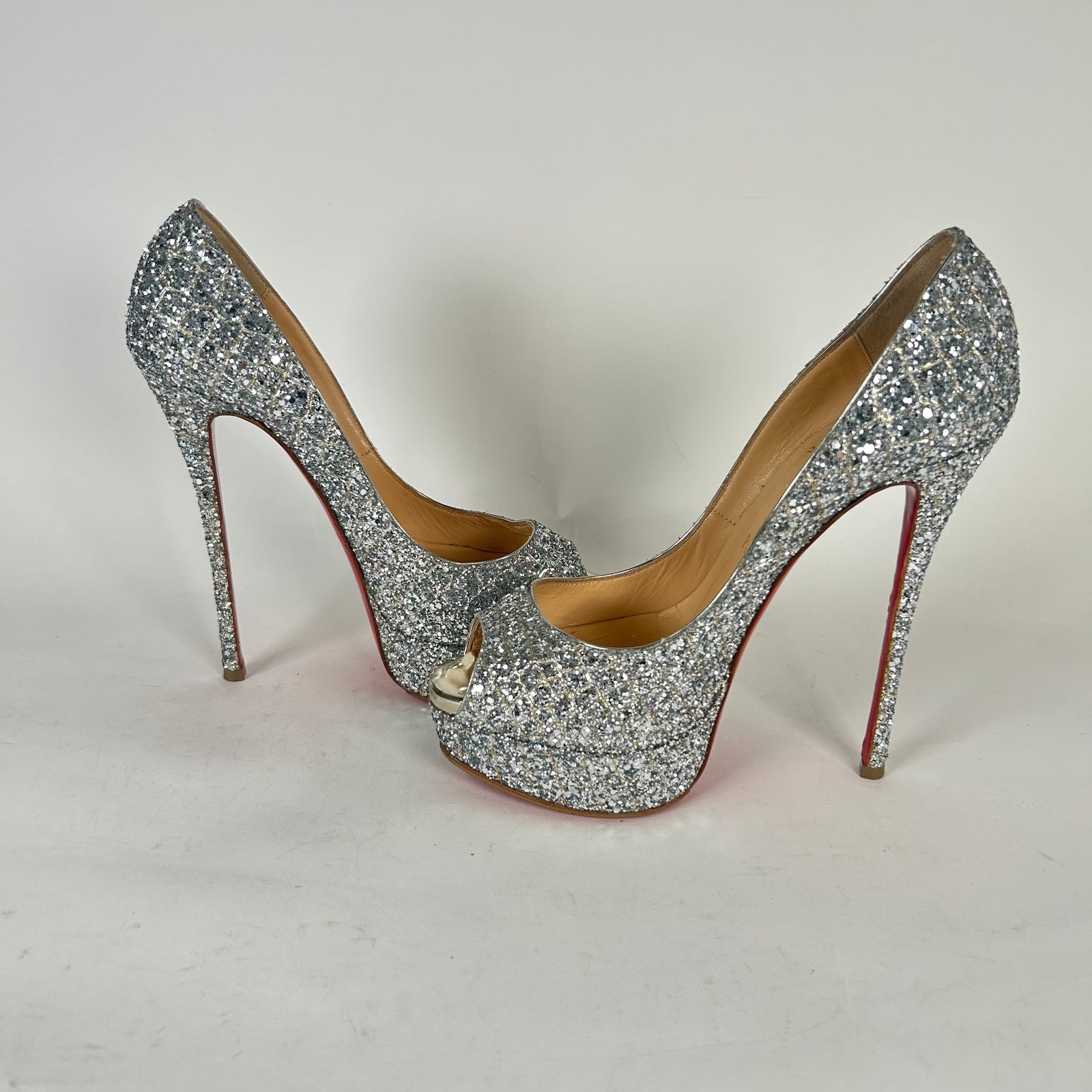 Christian Louboutin Lady Peep 150 Crystal Platform Heels Size 37