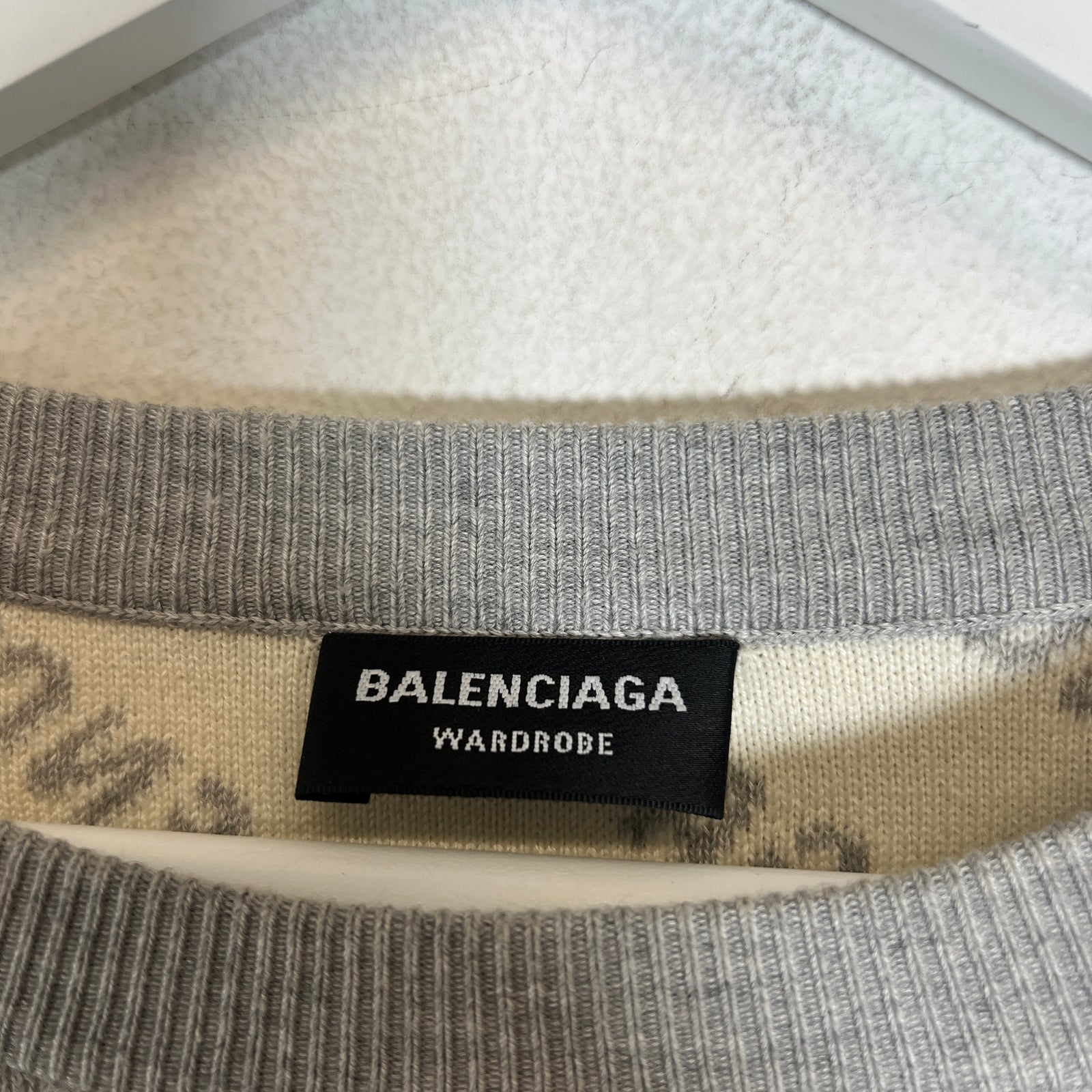 Balenciaga Grey/White Mini Allover Logo Intarsia Sweater Size M