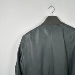 Burberry Dark Steel Leather Bomber Jacket Size 48
