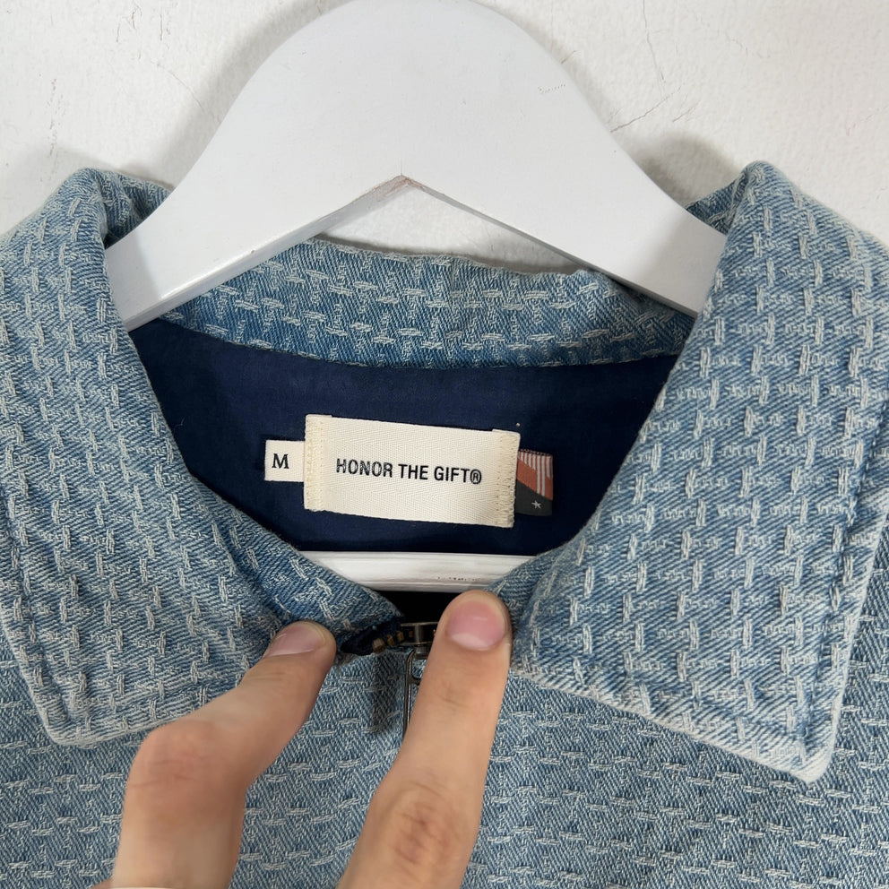 Honor The Gift Cross Stitch Zip Up Shortsleeve Denim Jacket