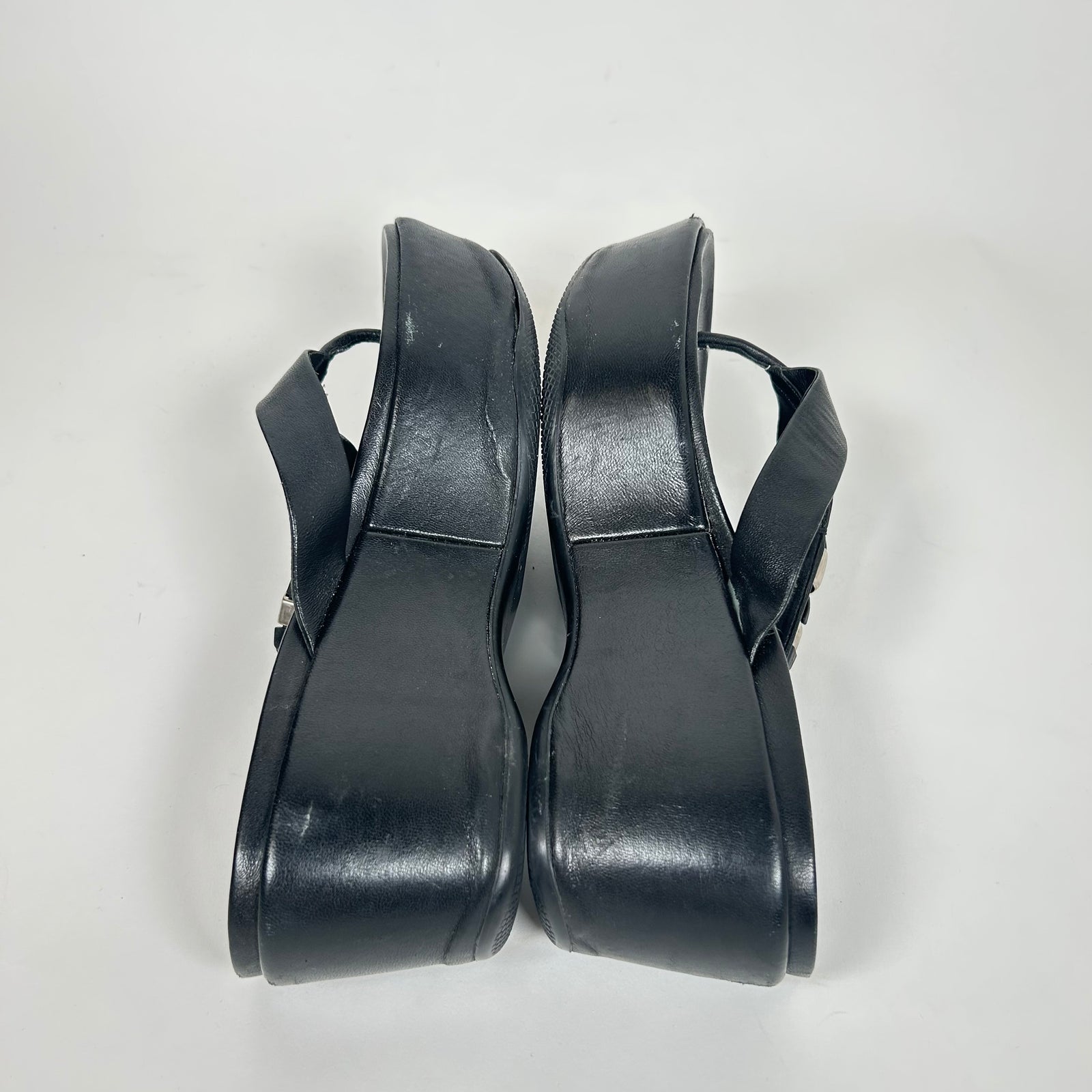 Prada Women's Black Leather Flip Flops Size 39.5