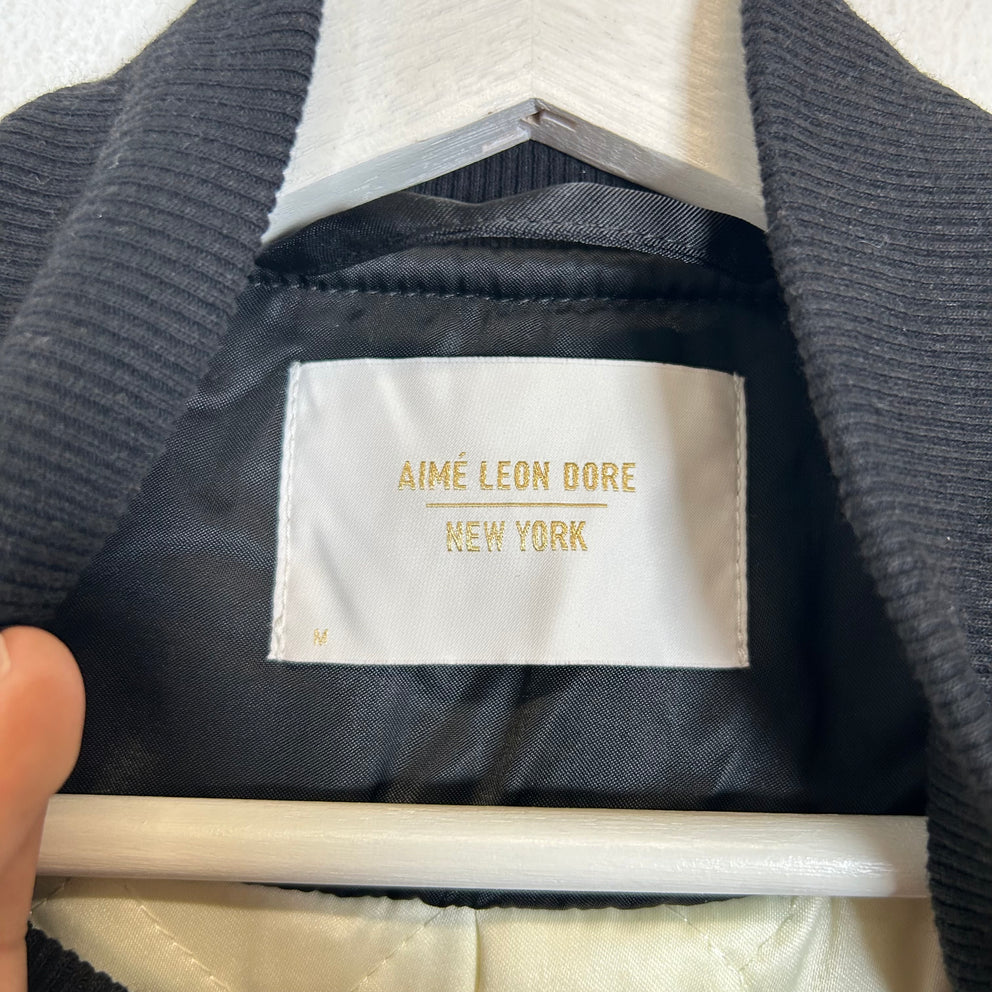 Aime Leon Dore Black Embroidered Bomber Jacket Size M