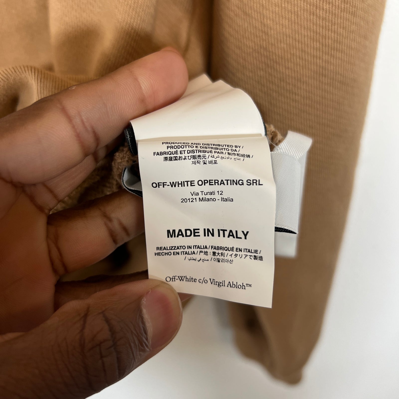 Off-White Brown Diagonal Logo Hoodie Size S