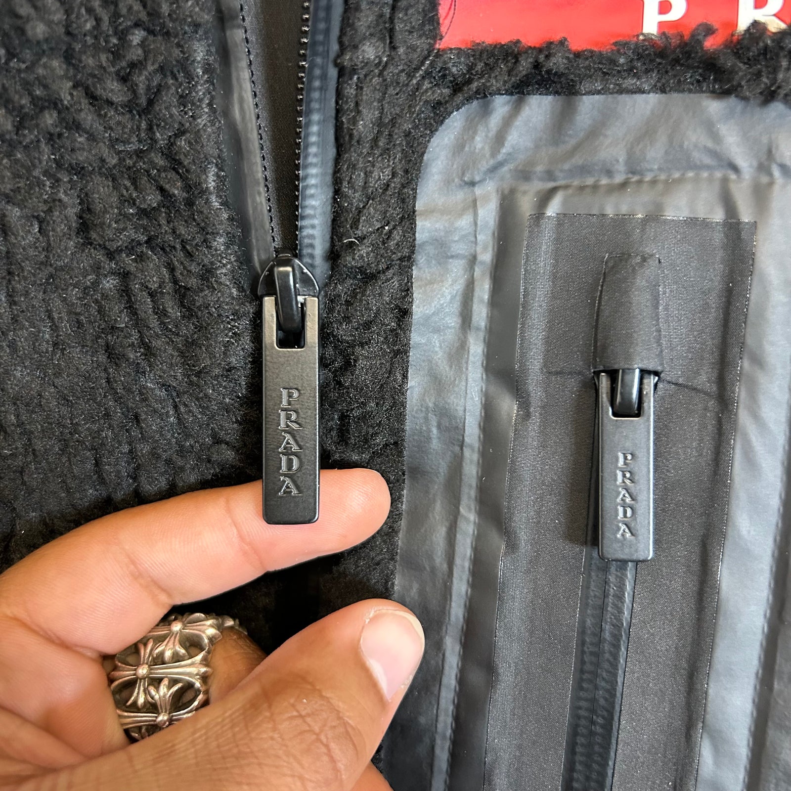 Prada Black Recycled Fleece Technical Jacket Size S