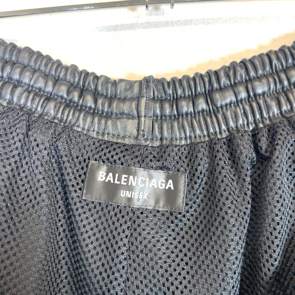 Balenciaga 3B Lambskin Wide-Leg Track Pants