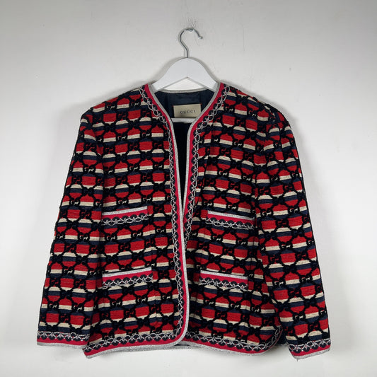 Gucci Flocked Tweed Cutting Jacket Red/Silver Size M