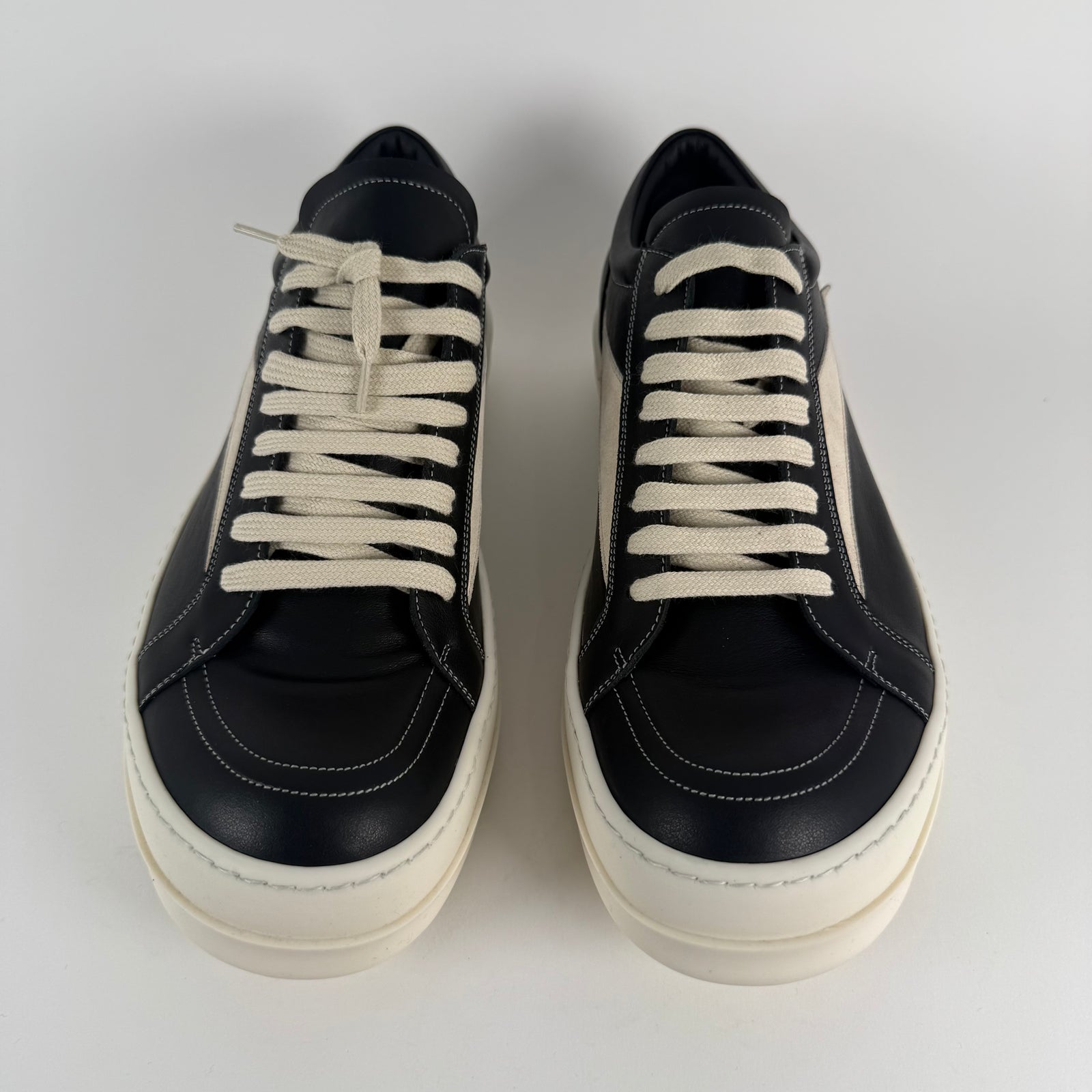 Rick Owens Black Leather Vintage Low-Top Sneakers Size 45