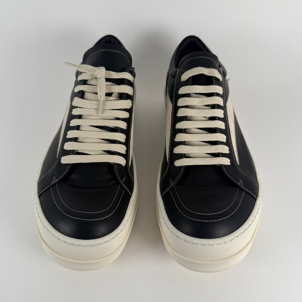 Rick Owens Black Leather Vintage Low-Top Sneakers Size 45