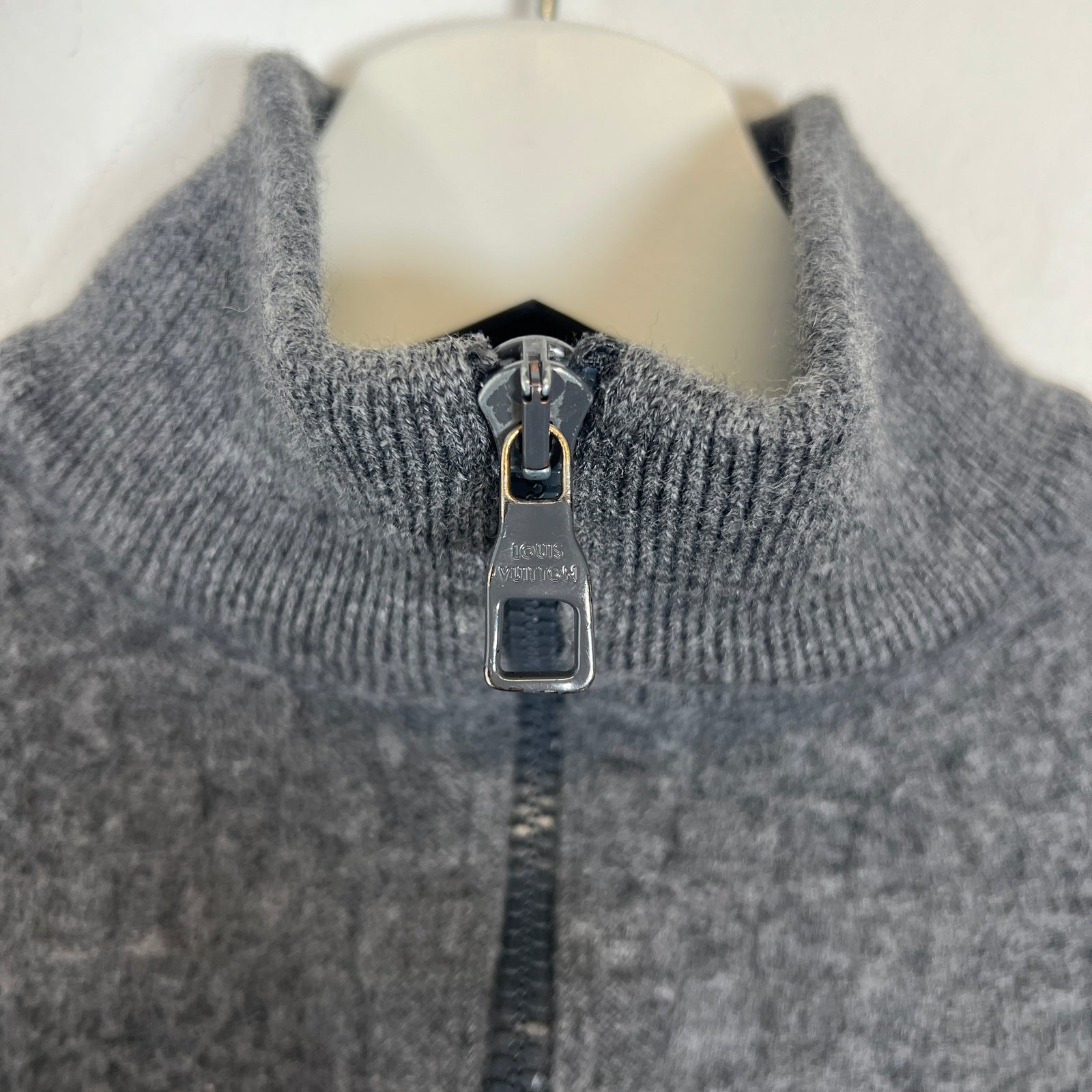 Louis Vuitton Grey Damier Wool Zip Up Size S