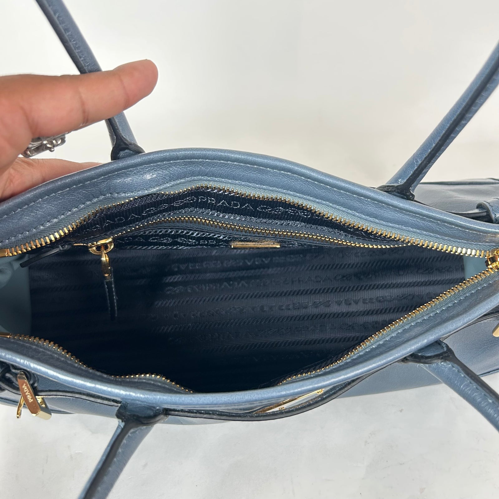 Prada Blue Medium Bonnie Belted Top Handle Bag