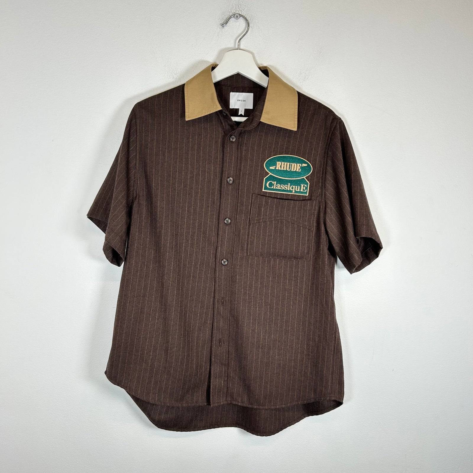 Rhude Brown Pinstripe Button-Up Shirt Size S