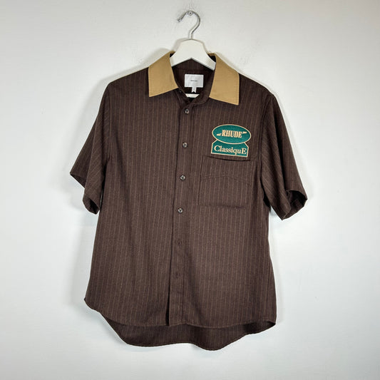 Rhude Brown Pinstripe Button-Up Shirt Size S
