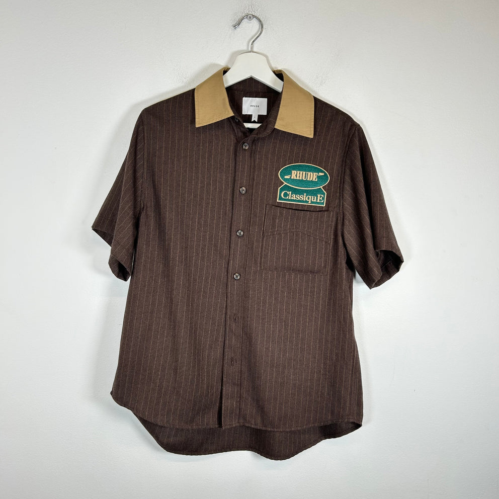 Rhude Brown Pinstripe Button-Up Shirt Size S