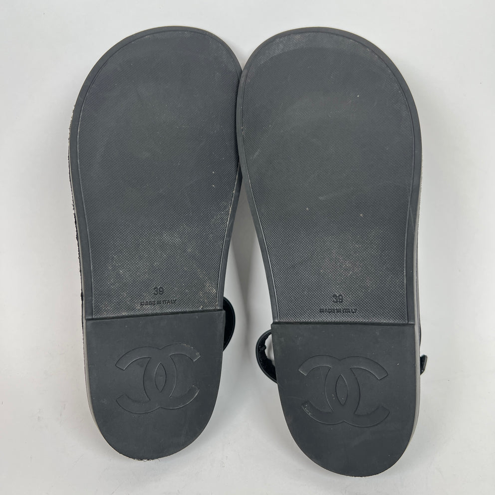 Chanel Black Rubber CC Dad Slingback Sandals Size 39