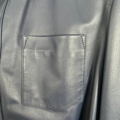 Salvatore Ferragamo Navy Leather Shirt Size 48