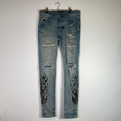 Amiri Clay Indigo Bandana Flame Jeans Size 32