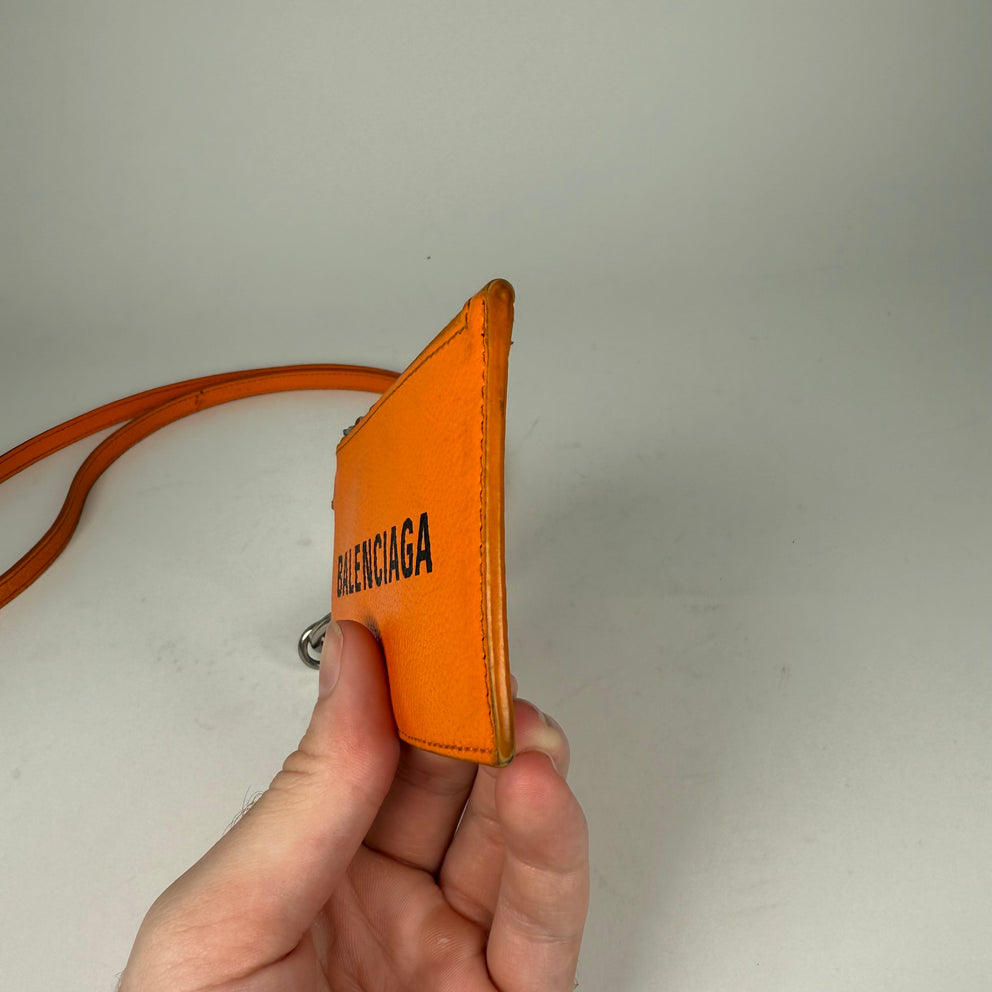Balenciaga Orange Zip Wallet Lanyard