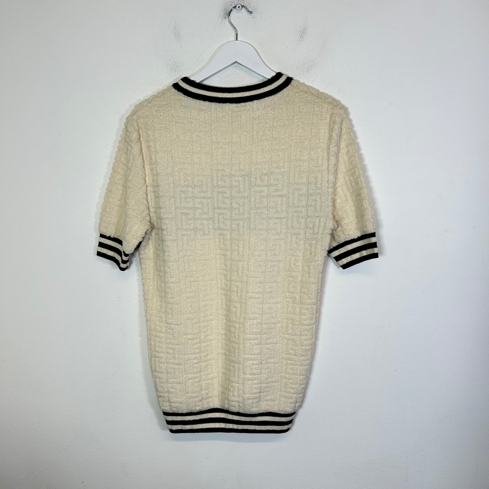 Balmain Cream Intarsia Knit Logo T-Shirt Size S