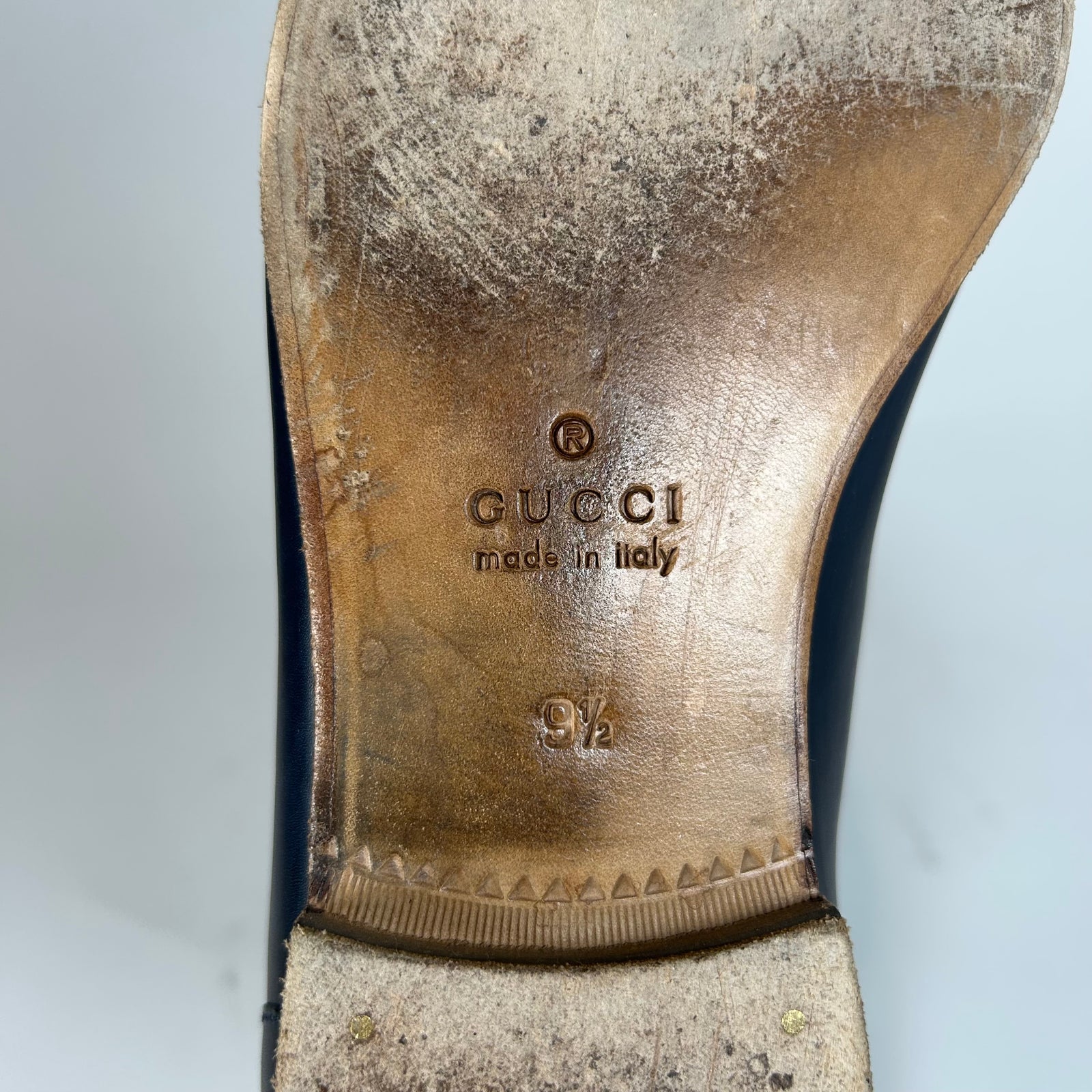 Gucci Navy Jordaan Horsebit Loafers Size GG 9.5
