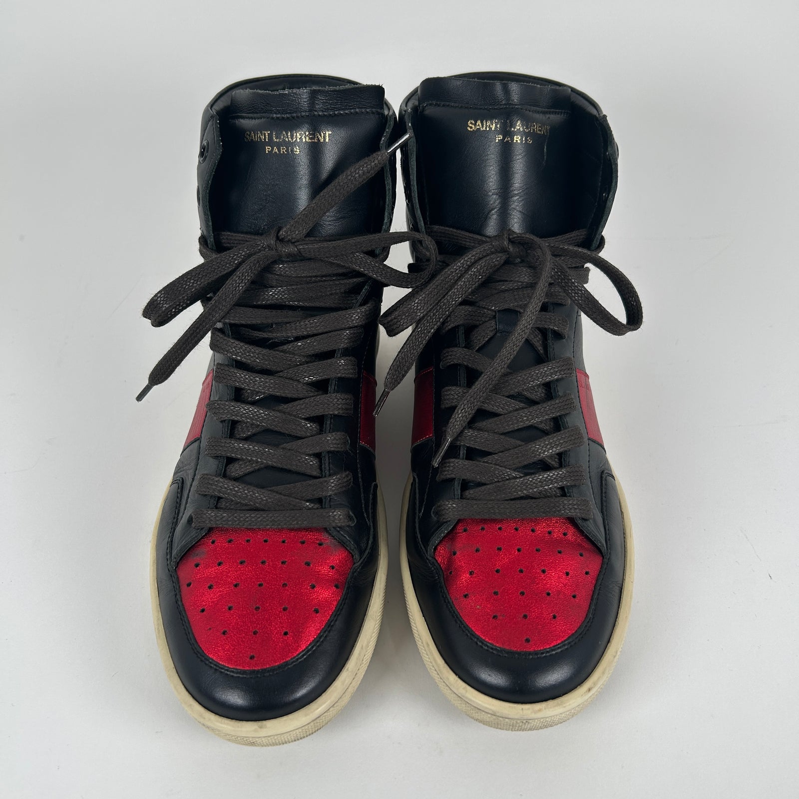 Saint Laurent Black/Red Metallic SL/10 Hightop Sneaker Size 7