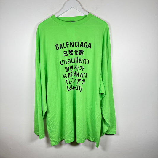 Balenciaga Lime Green Languages LS Shirt Size L