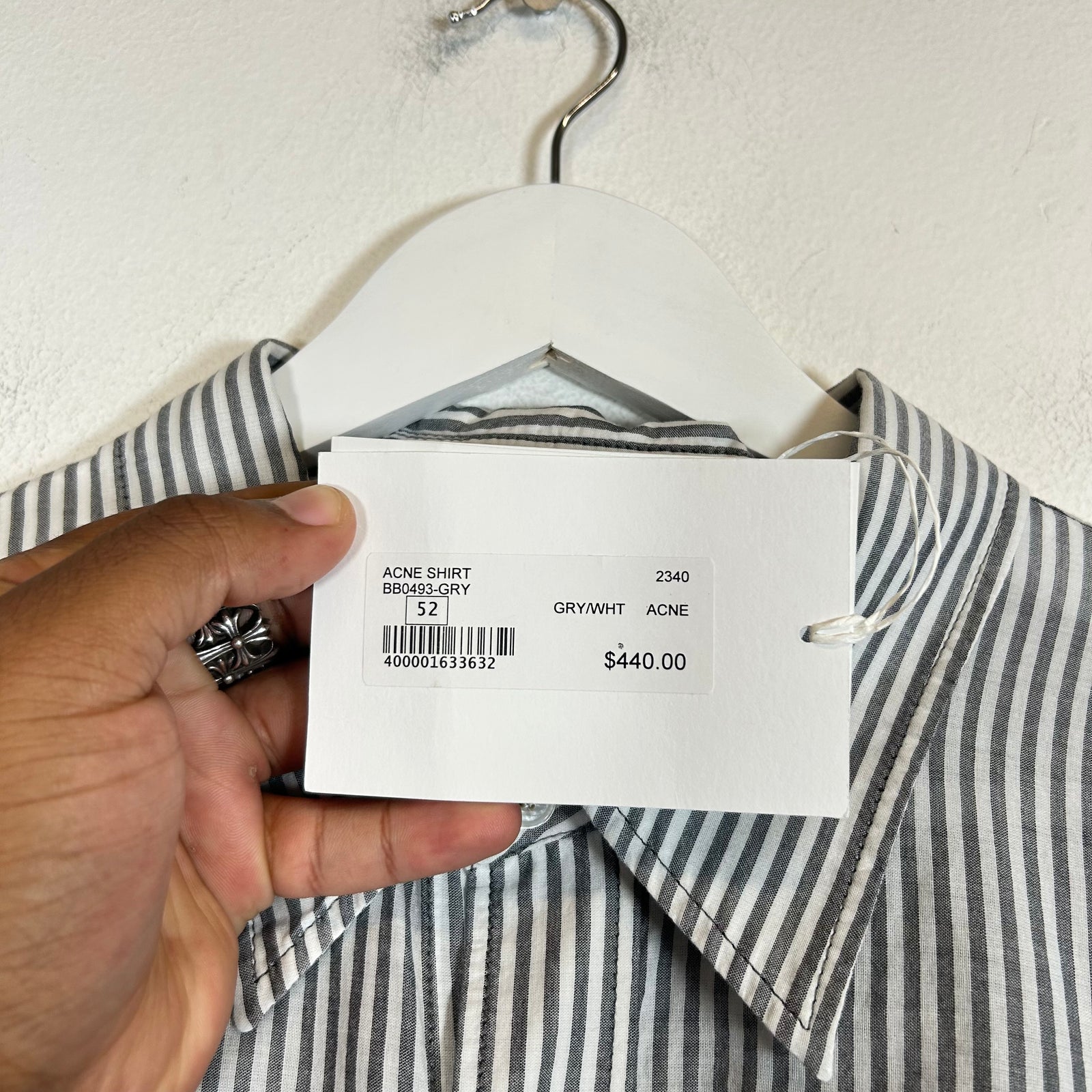 Acne Studios Striped Logo Button-Up Shirt Size L