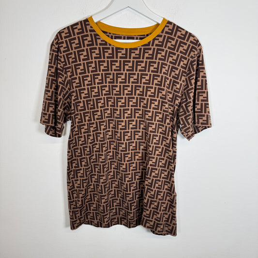 Fendi Brown All Over Monogram Logo Tee Size S