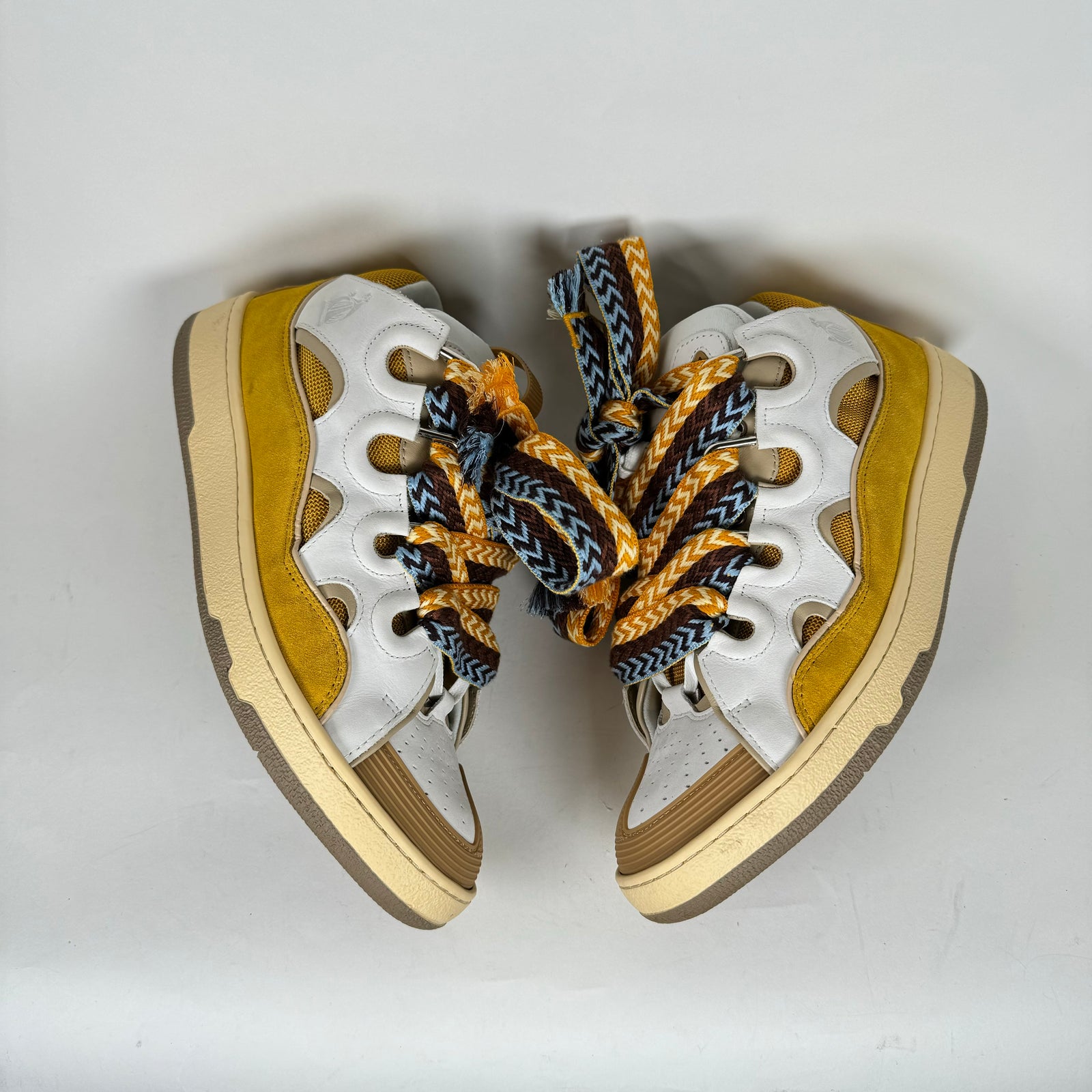 Lanvin White/Yellow Curb Sneakers Size 44