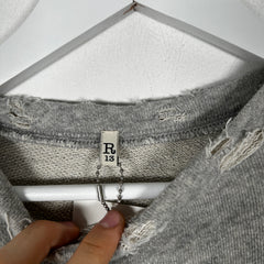 R13 Grey Distressed Crewneck Size S
