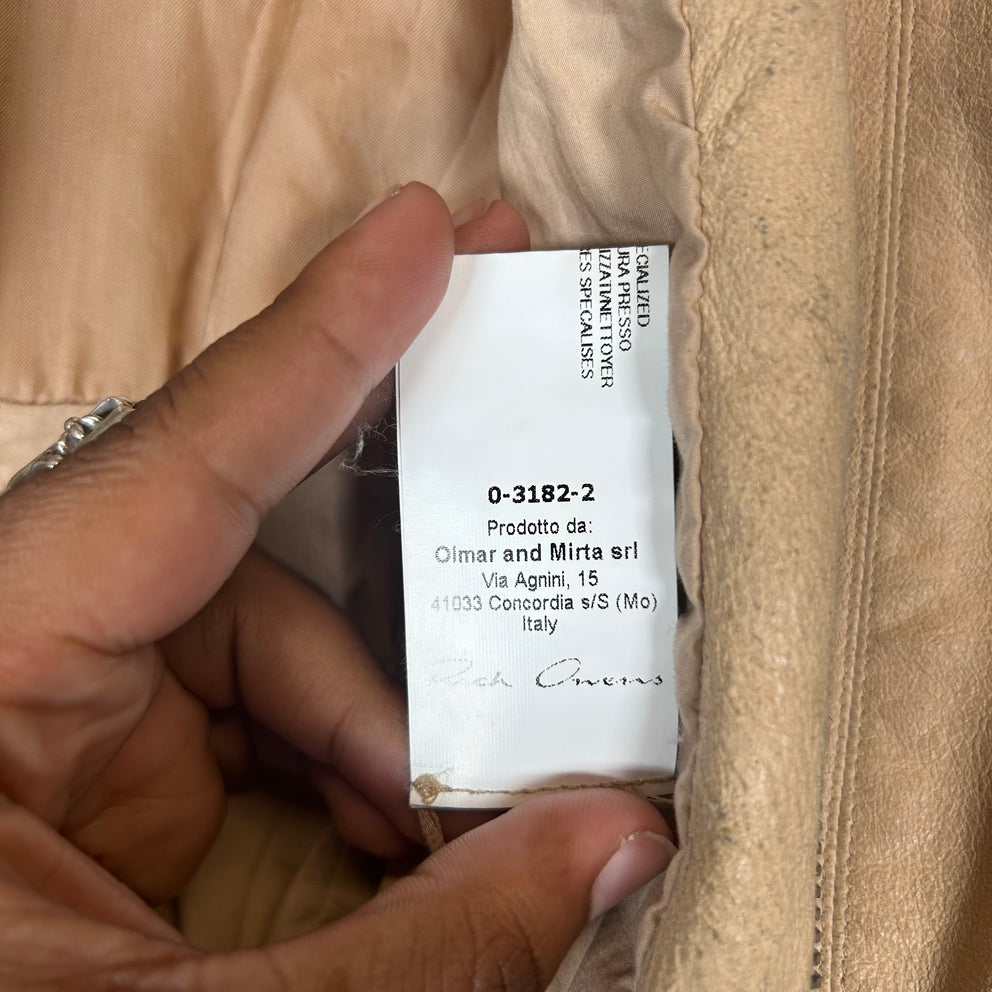 Rick Owens Beige Ecru Lambskin Biker Jacket Size 6