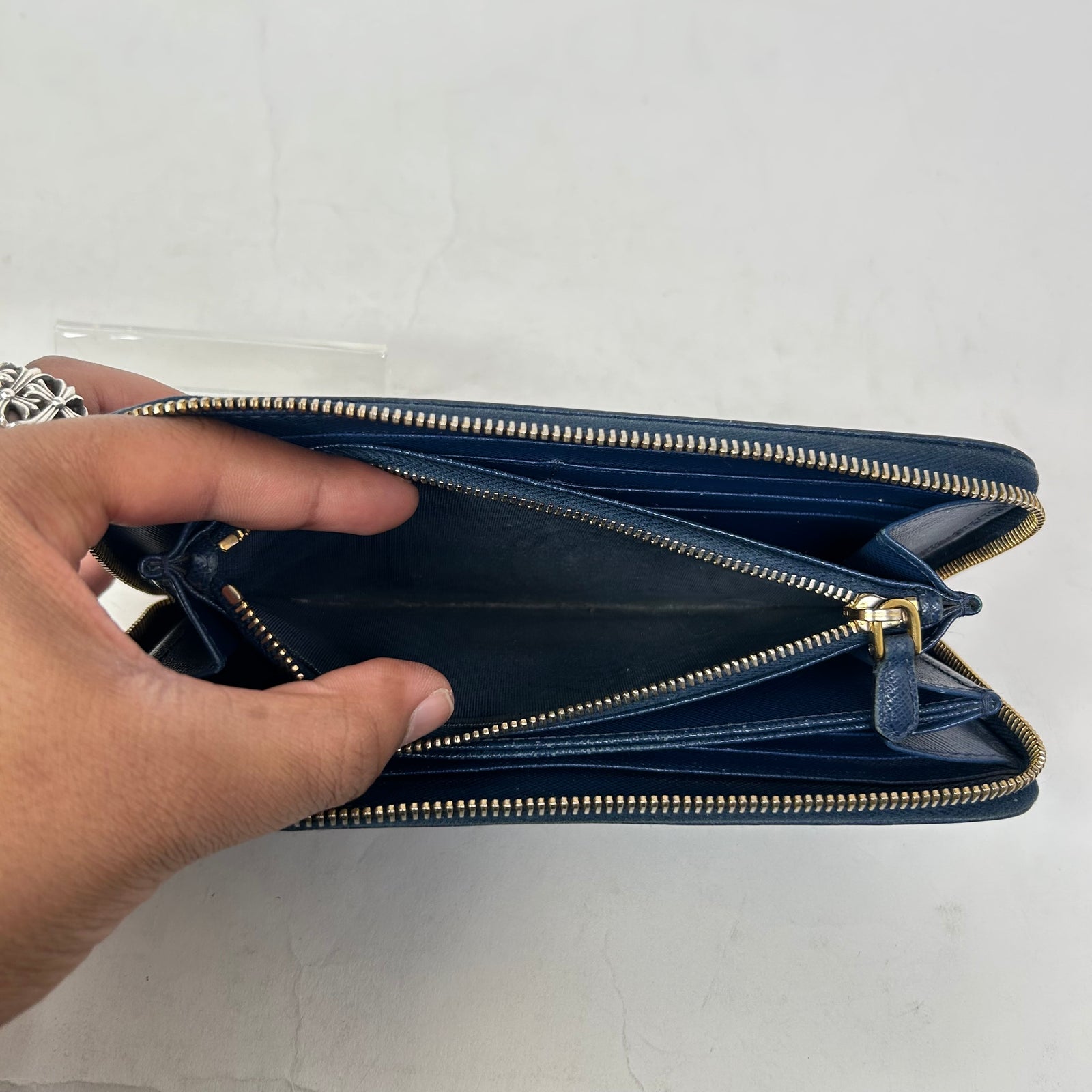 Prada Navy Saffiano Zip-Around Wallet