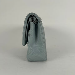 Chanel Light Baby Blue Quilted Caviar Medium Double Flap
