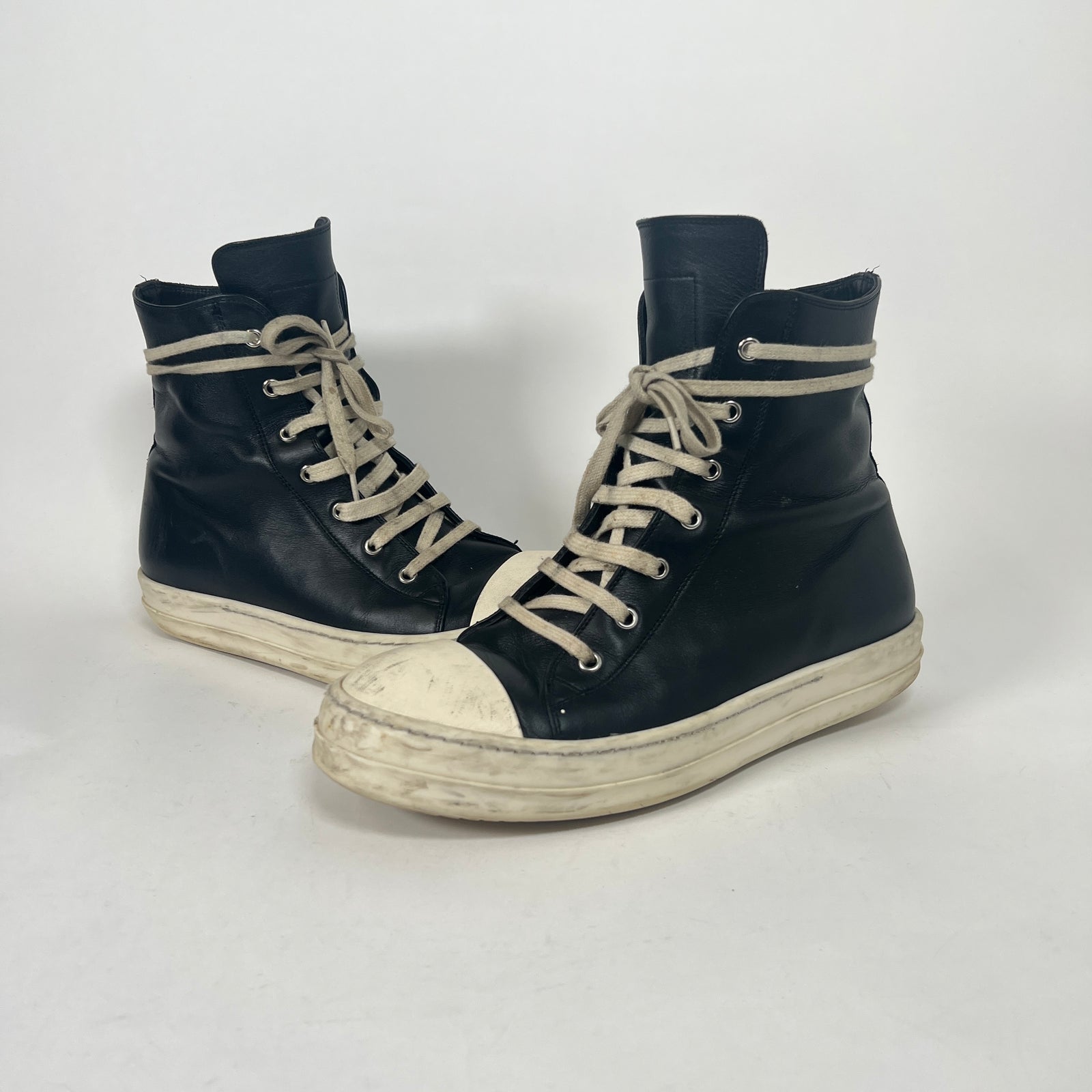 Rick Owens Black/Milk Leather Ramones Size 42