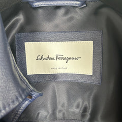 Salvatore Ferragamo Navy Leather Shirt Size 48